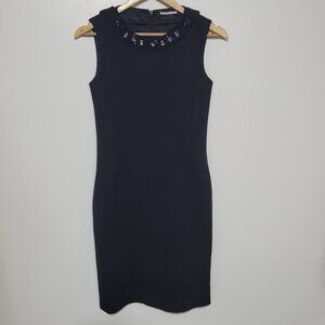 Tahari Black Pencil Dress Beaded Neckline Size 4
